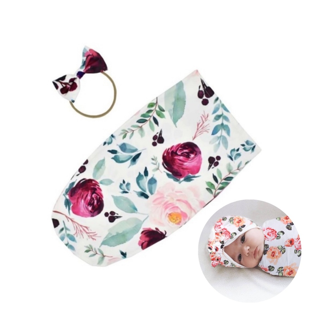 Newborn Floral Swaddle & Headband Set